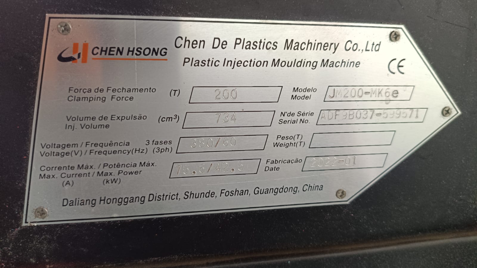 Injetora Chen Hsong 200 Evolution